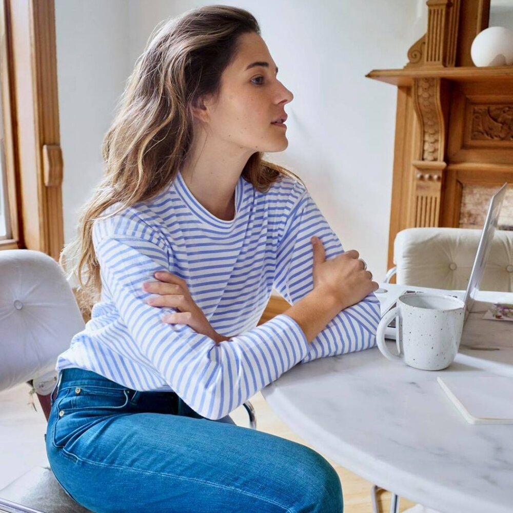 AYR The French Fry Long Sleeve Stripe Tee in Light Blue Size Small